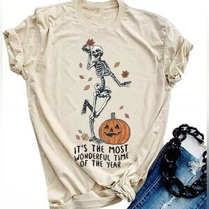 Cute Halloween Pumpkin Shirt Women’s Skeleton Pumpkin Shirt
